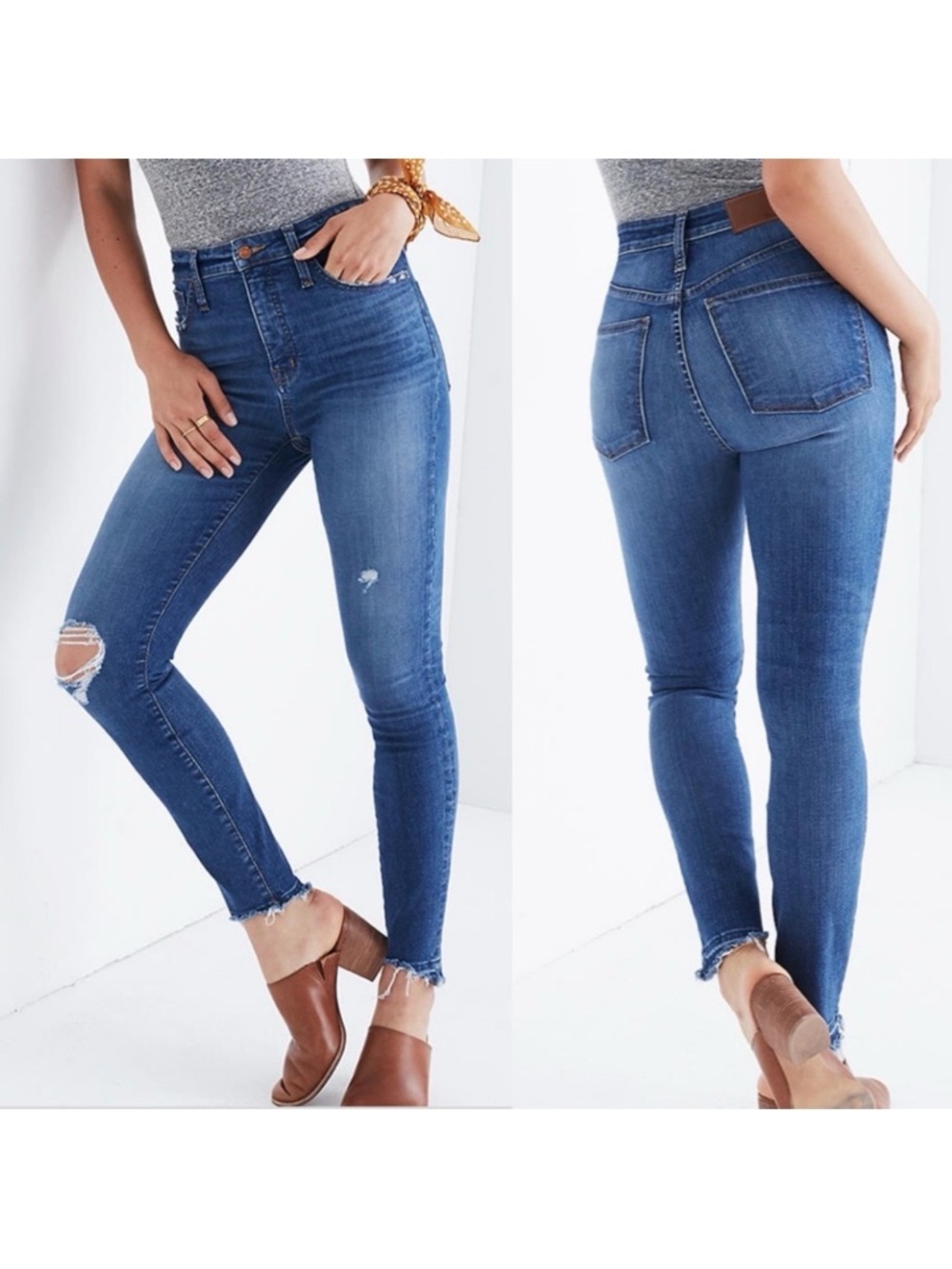 Madewell Curvy High Rise Skinny Jeans Drop Step Hem Edition : Annabelle Wash